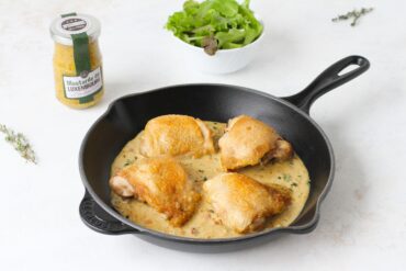 One-pot creamy mustard chicken thighs, green salad